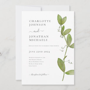 Modern Elegant Minimalist Greenery Wedding Invitation