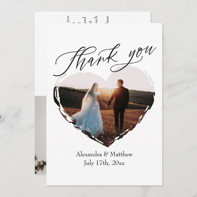 Modern Elegant Minimalist Love Heart Wedding Thank You Card (Front/Back)