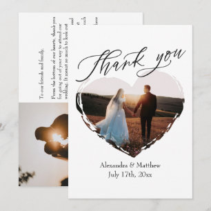 Modern Elegant Minimalist Love Heart Wedding Thank You Card