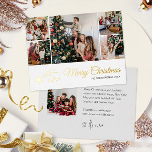 Modern Elegant Minimalist Merry Christmas Star Foil Holiday Postcard