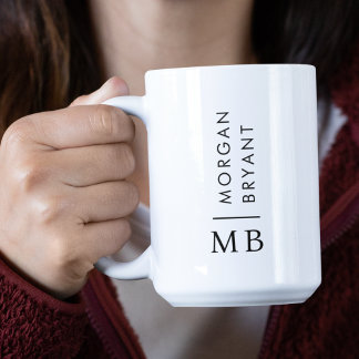 Modern Elegant Minimalist Monogram Black and White Two-Tone Coffee Mug