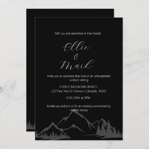 Modern Elegant Minimalist Mountain Black Wedding Invitation