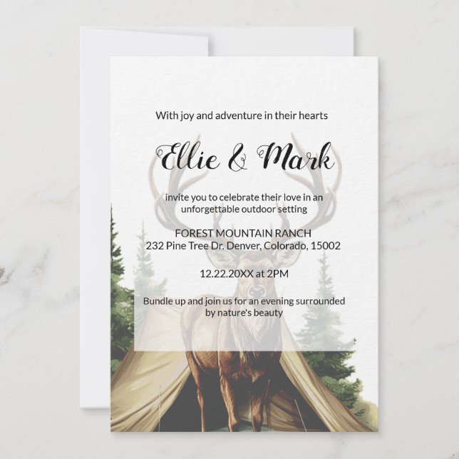 Modern Elegant Minimalist Mountain Deer Wedding Invitation (Front)