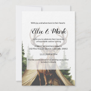 Modern Elegant Minimalist Mountain Deer Wedding Invitation