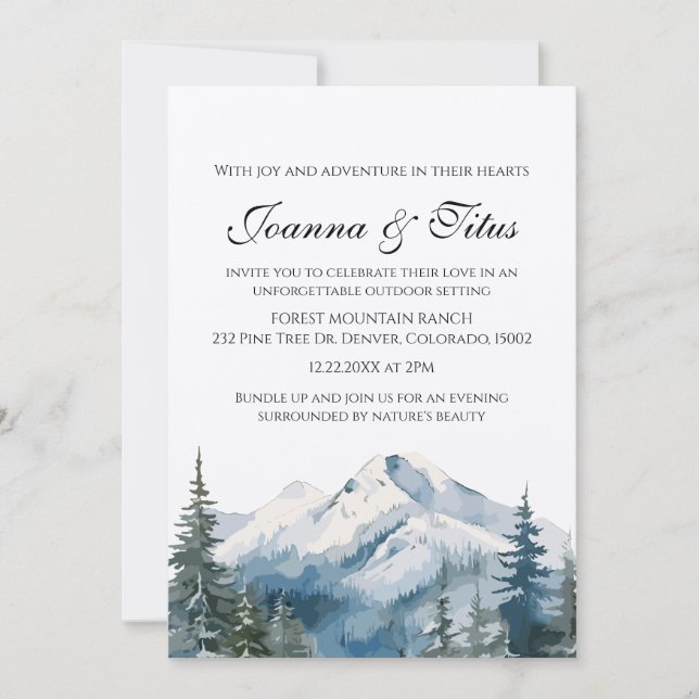 Modern Elegant Minimalist Mountain Forest Wedding Invitation (Front)