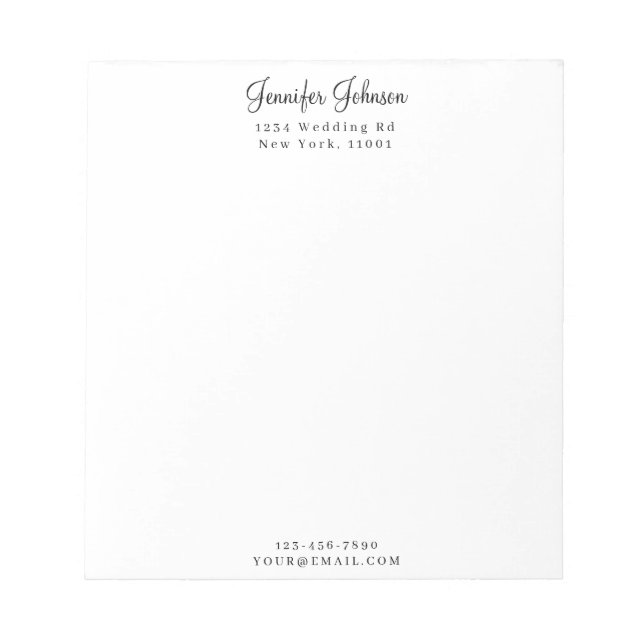 Modern Elegant Minimalist Personalised  Notepad (Front)