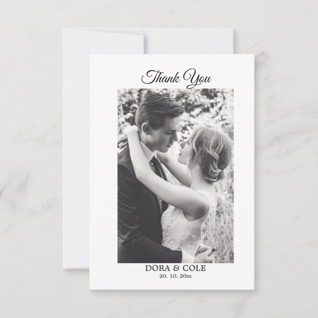 Modern Elegant Minimalist Photo Black & White Thank You Card (Front)