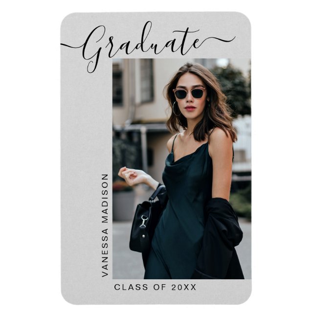 Modern Elegant Minimalist Photo Grad Announcement Magnet (Vertical)
