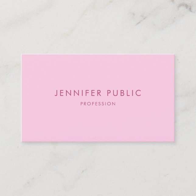 Modern Elegant Minimalist Pink Template Simple Business Card (Front)