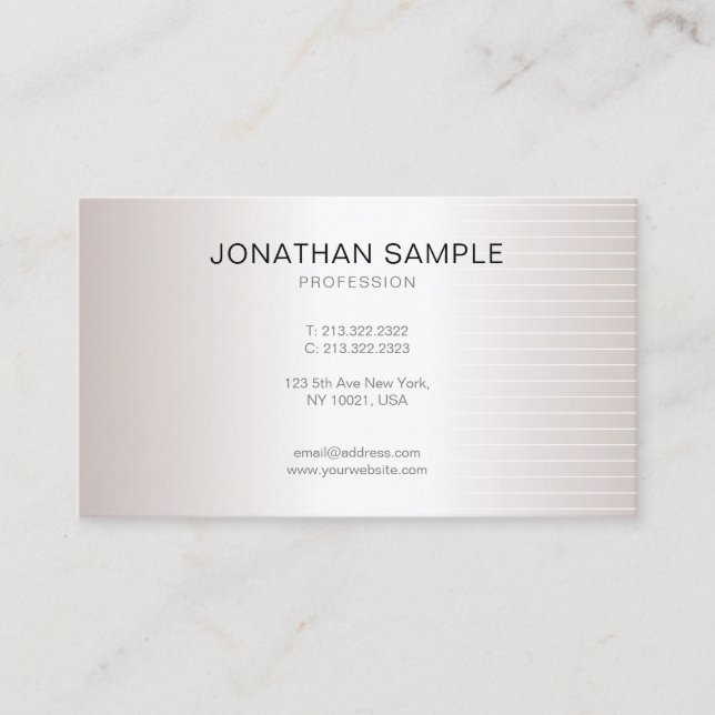 Modern Elegant Minimalist Plain Faux Silver Luxury Business Card (Front)