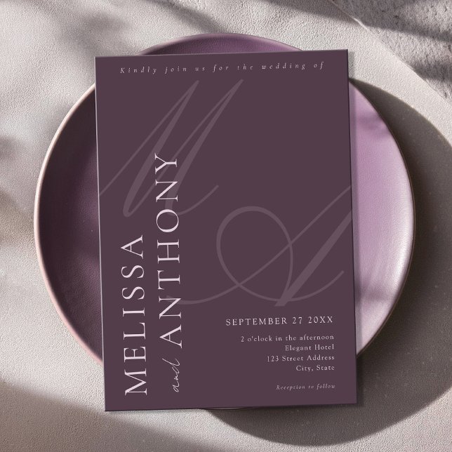 Modern Elegant Minimalist Purple Wedding Invitation (Creator Uploaded)