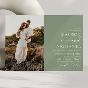 Modern Elegant Minimalist Sage Green Wedding Invitation