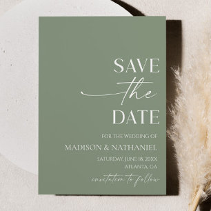 Modern Elegant Minimalist Sage Green Wedding Save The Date