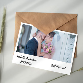 Modern Elegant Minimalist Script Photo Wedding  Card
