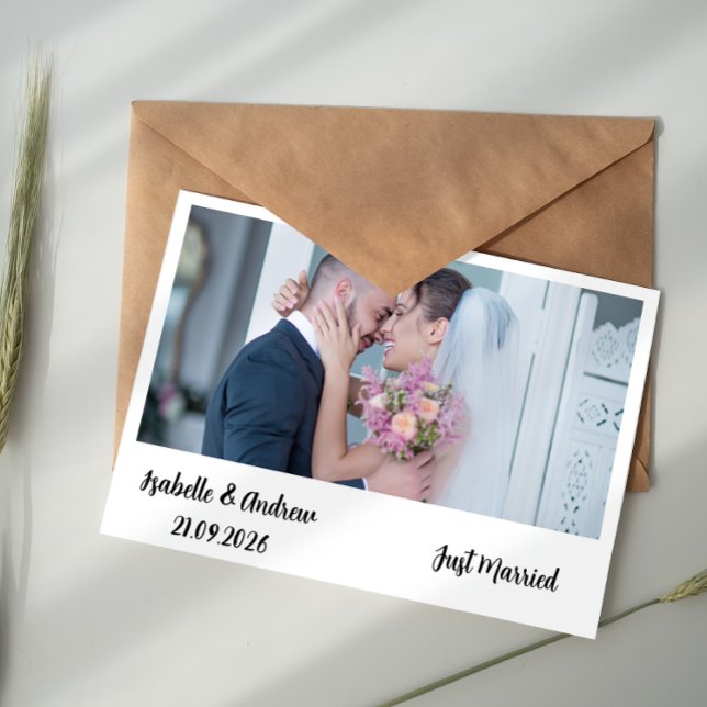 Modern Elegant Minimalist Script Photo Wedding  Card (Creator Uploaded)