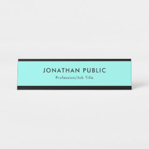 Modern Elegant Minimalist Template Light Teal Blue Desk Name Plate