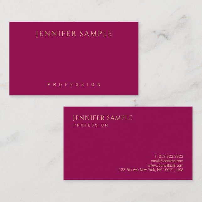 Modern Elegant Minimalist Viva Magenta Gold Business Card (Front/Back)