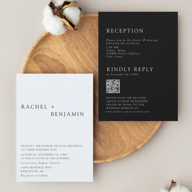 Modern Elegant  Minimalist Wedding 2 Sided QR Code Invitation (Creator Uploaded)