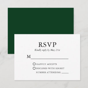 Modern Elegant Minimalist Wedding Green RSVP Card