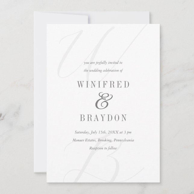 Modern Elegant Minimalist White and Grey Wedding Invitation (Front)