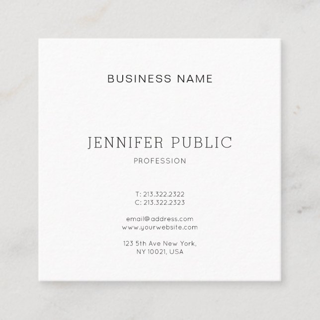 Modern Elegant Minimalistic Design Trendy Plain Square Business Card (Front)