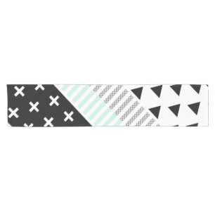 Modern Elegant Mint, Black,  & White Shapes Short Table Runner
