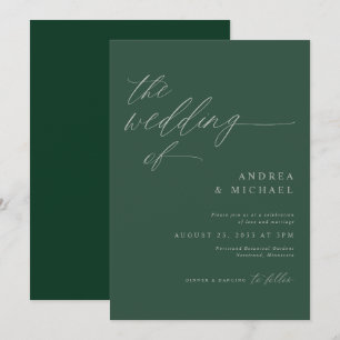 Modern Elegant Monochromatic Emerald Green Wedding Invitation