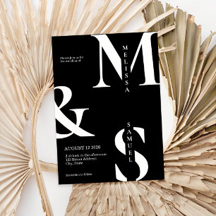 Modern Elegant Monogram Black and White Wedding Invitation