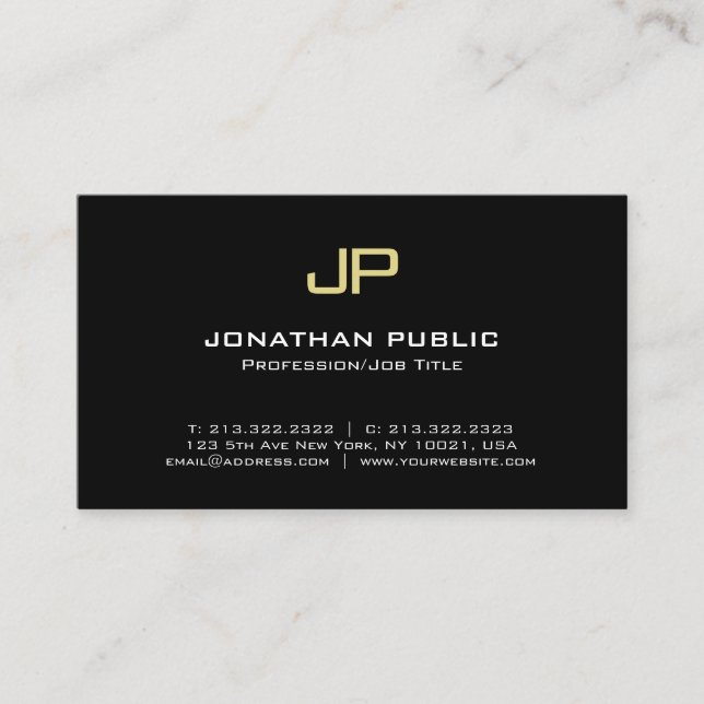 Modern Elegant Monogram Black Gold Design Business Card (Front)