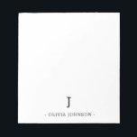 Modern Elegant Monogram Black White Notepad<br><div class="desc">Easily add your custom monogram initial and name to this elegant black and white notepad.</div>