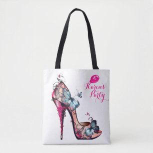 Modern Elegant Monogram Butterfly High Heel Tote Bag