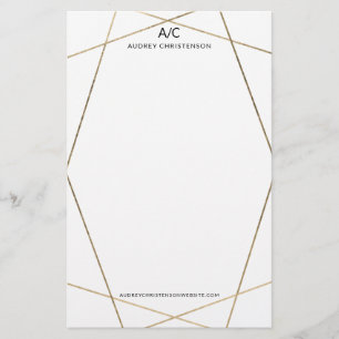 Modern elegant monogram chic gold geometric frame stationery