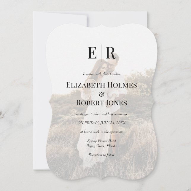 Modern Elegant Monogram Custom Photo Wedding  Invitation (Front)