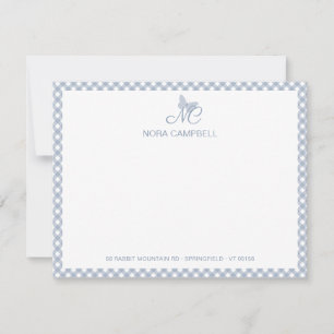 Modern Elegant Monogram Dusty Blue Gingham Checks Card