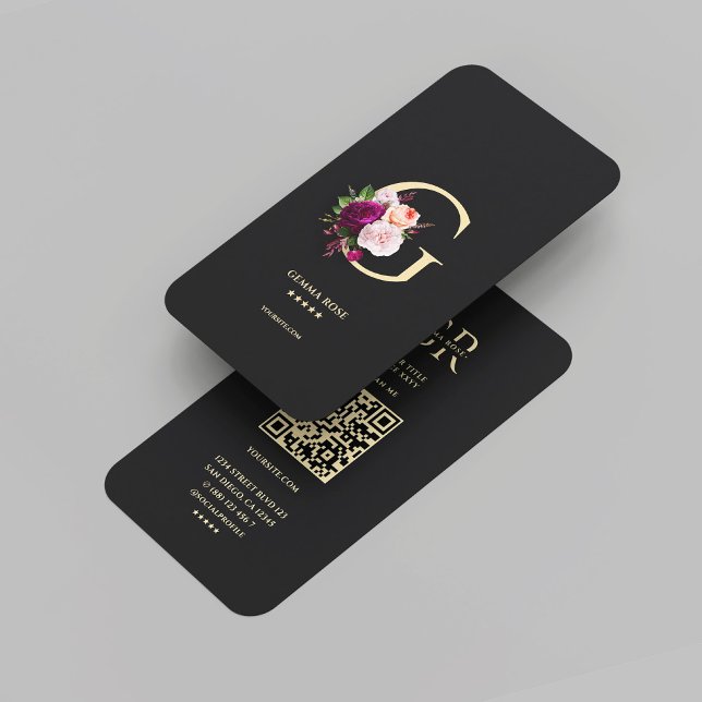 Modern Elegant Monogram G Floral Black Gold Business Card (Modern Elegant Monogram G Floral Black Gold Business Card
)