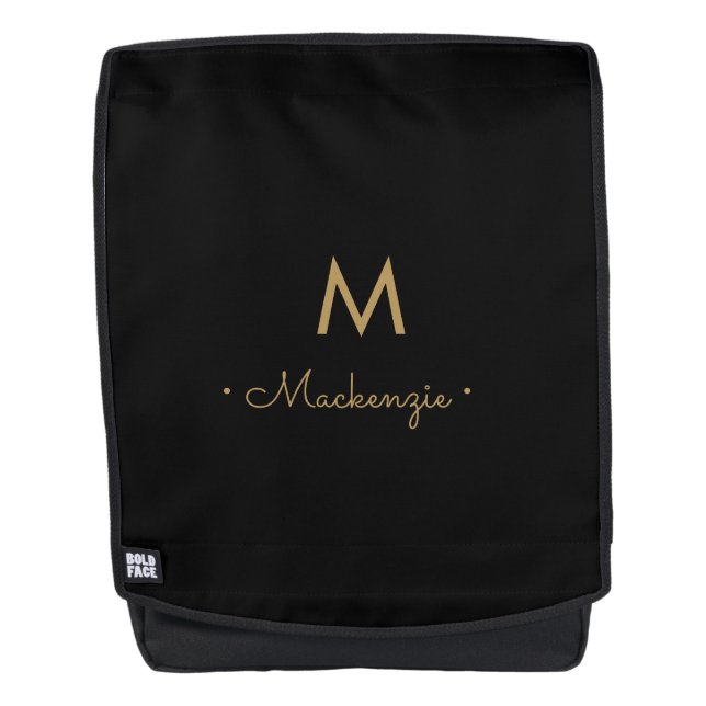 Modern Elegant Monogram Gold Script Backpack (Front)