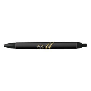 Modern Elegant Monogram Gold Script Black Ink Pen