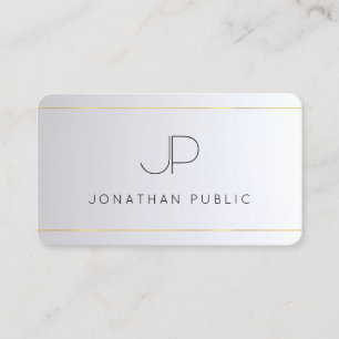 Modern Elegant Monogram Gold Silver Rounded Business Card