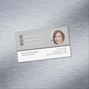 Modern Elegant Monogram Grey White Simple Minimal Magnetic Business Card
