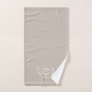 Modern Elegant Monogram Initial Beige Tan White  Bath Towel Set