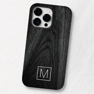 Modern elegant monogram initial black wood grain Case-Mate iPhone 14 pro max case