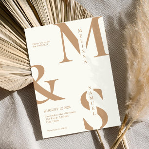 Modern Elegant Monogram Ivory Tan Wedding Invitation