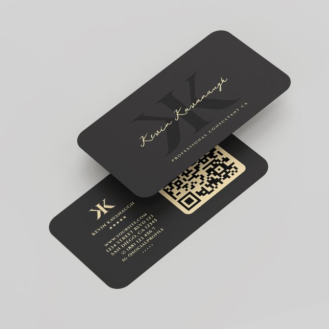 Modern Elegant Monogram K Professional Black Gold Business Card (Modern Elegant Monogram K Professional Consultant Black Gold Business Card
)