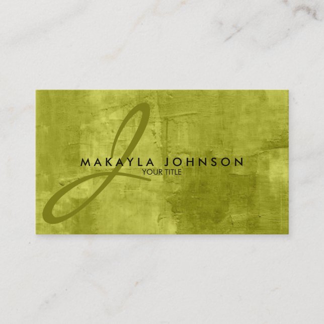 Modern & Elegant Monogram Lime Green Professional Business Card (Front)