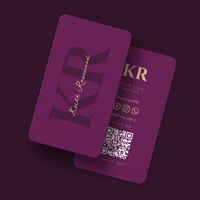 Modern Elegant Monogram Luxury Purple Professional Business Card (Creator Uploaded)