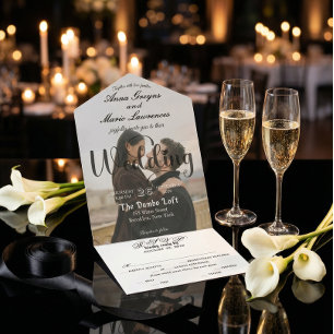 Modern Elegant Monogram Minimalist Photo Wedding All In One Invitation