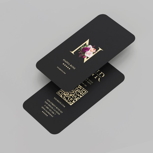 Modern Elegant Monogram N Floral Black Gold Business Card (Modern Elegant Monogram N Floral Black Gold Business Card
)