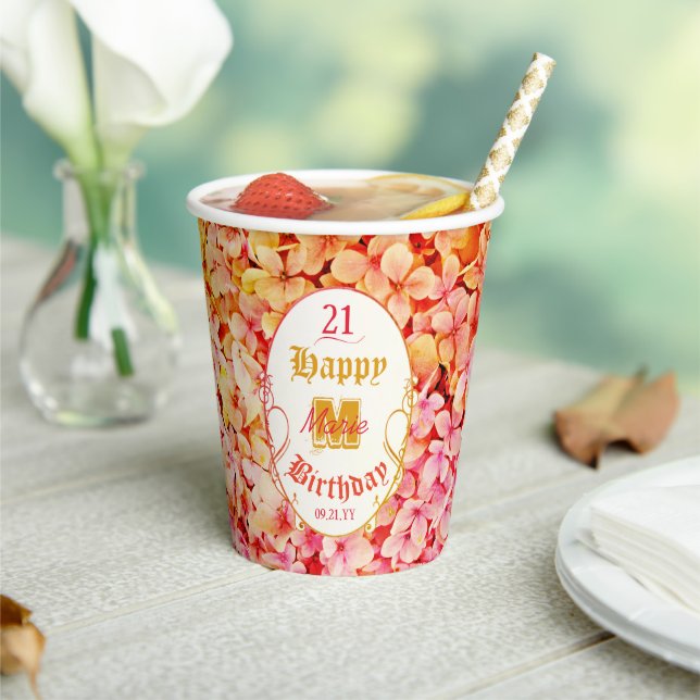 Modern Elegant Monogram Name 21st Birthday Party Paper Cups (Insitu)