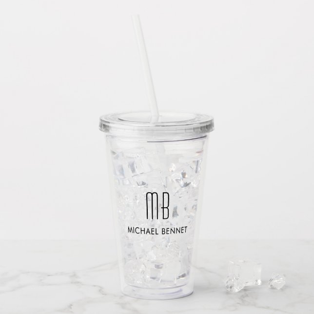 Modern Elegant Monogram Name  Acrylic Tumbler (Front Ice)