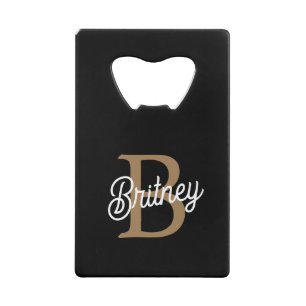 Modern Elegant Monogram Name  Black Gold Script 